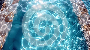 Swimming pool rippled water with sun reflections. Abstract background