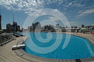 A swimming pool on the roof
