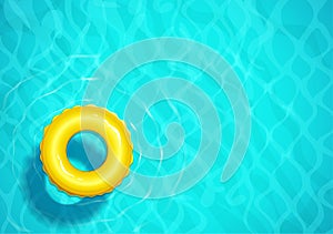 Swimming pool with rubber ring for swim. Sea water. Ocean surface wave.