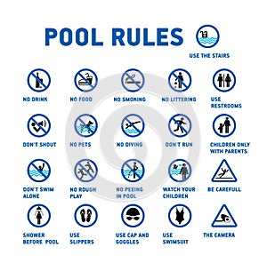 Swimming pool rules. Set of icons and symbol for pool.