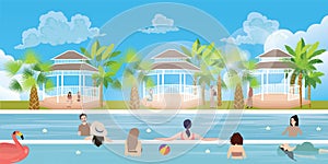 Swimming pool situation people family girl man woman having fun vacation happy outdoor