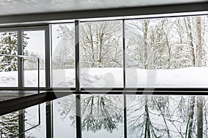 Swimming pool with snowy landscape