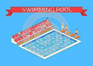 Swimming Pool and Sportsmen Vector Illustration