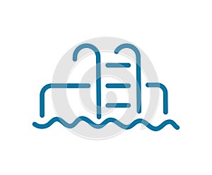 Swimming pool stairs. Editable outline stroke. Vector line.