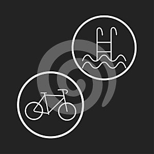 Swimming pool stairs, ladder icon. Bike sign isolated on background. Bicycle simbols. Vector flat design
