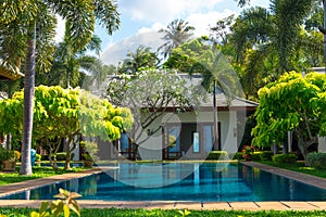 Swimming pool and yard of the luxury villa, Samui, Thailand
