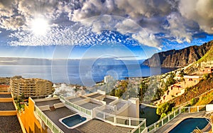 Swimming pools on hotel roof, Panorama, Los Gigantos, Tenerife, Canarian Islands