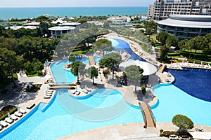 The swimming pools at luxury hotel