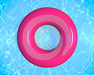 Swimming ring donut float on blue swimming pool. 3d rendering summer pool party background