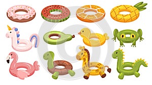 Swimming Rings Set. Colorful And Inflatable Rings Ideal For Water Activities And Pool Games. Lightweight