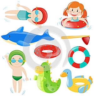 Swimming set with swimmers and equipment