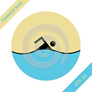 Swimming sign icon. Pool swim symbol. Sea wave.