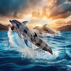 Swimming Spinner dolphins in the