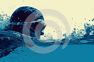 Swimming sport illustration. Male swimmer and splash water. Generated by AI