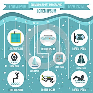 Swimming sport infographic elements, flat style