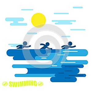 Swimming. Swimming emblem. Synchronized swimming. Summer rest. Swimming is a sport