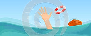 Swimming take help life buoy concept banner, cartoon style