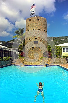 Swimming to historic castle