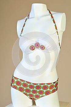 Swimsuit for women, on mannequin. beautiful and stylish swimsuit with an ornament