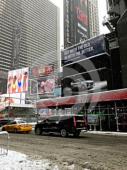 Swimsuits advertising in winter at Times Square, Manhattan, NYC