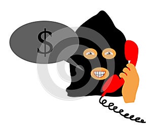 The swindler and the telephone receiver. Cartoon. Vector