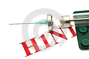 Swine FLU H1N1 disease warning - pills and syringe