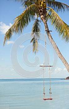 Swing against the background of the tropical sea landscape