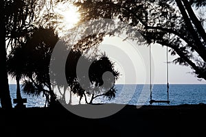 Swing on the beach at sunset