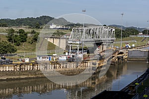 Swing bridge at the Miraflores Locks Panama Canal