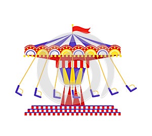 Swing carousel ride. Vector illustration. Flat design