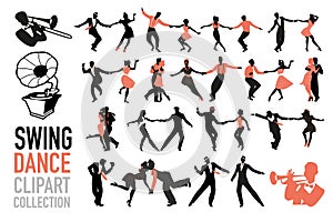 Swing dance clipart collection. Set of swing dancers isolated on white background