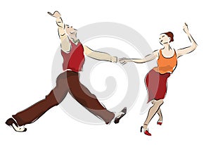 Swing dancing couple. Lindy Hop dancers swinging