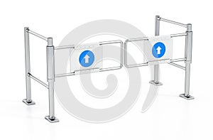 Swing gate turnstile isolated on white background. 3D illustration