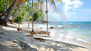 Swing Hanging From Palm Tree on Beach