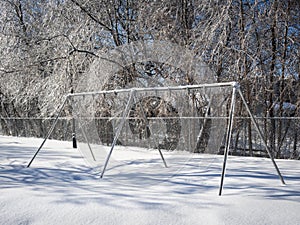 Swing with ice and Beautiful landscape in winter