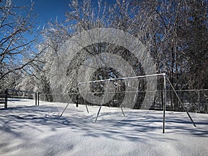 Swing with ice and Beautiful landscape in winter