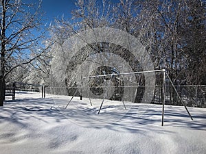 Swing with ice and Beautiful landscape in winter