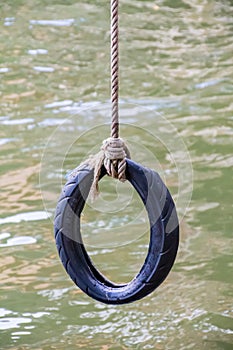 Swing that made from tire tied with rope