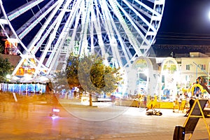 Swing in the parks in motion at night in Ukraine in the park