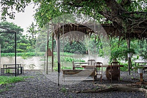 Swing on the riverside under the big trees look fresh.