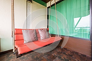 Swing sofa furnish, and leather pillow for decoration and relax