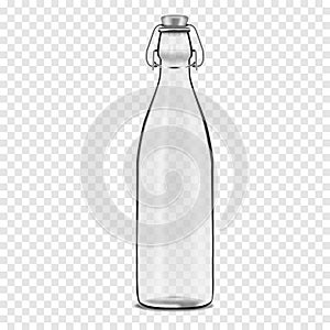 Swing top empty glass bottle on transparent background, realistic vector mockup. Clear swingtop bottle with stopper, mock-up