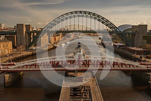 View down the river Tyne of Newcastle bridges