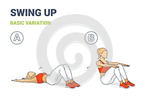 Swing Up with Knees Bent Female Home Workout Exercise Guide Colorful Concept Illustration