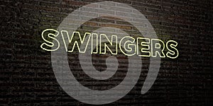 SWINGERS -Realistic Neon Sign on Brick Wall background - 3D rendered royalty free stock image