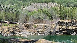 The swinging bridge along the Kootenai River in the Kootenai National Forest