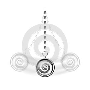 Swinging hypnosis pendulum realistic vector illustration, psychotherapy concept, a silver necklace with chain hypnotic spiral photo