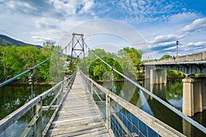 Swinging pedestrian bridge over the James River in Buchanan, Virginia