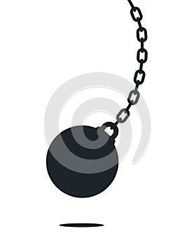 Swinging wrecking ball hanging on chains - vector