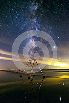 Swingset in the water and the Milky Way at the Salton Sea